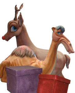 reno y camello en figura de navidad a tamaño real