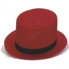 Sombrero Chistera Fieltro Rojo con Cinta Negra