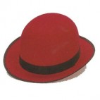 Sombrero Bombín Fieltro Rojo con cinta Negra