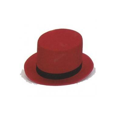 Sombrero Chistera Fieltro Rojo con Cinta Negra