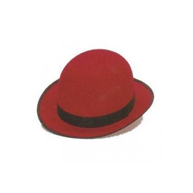 Sombrero Bombín Fieltro Rojo con cinta Negra
